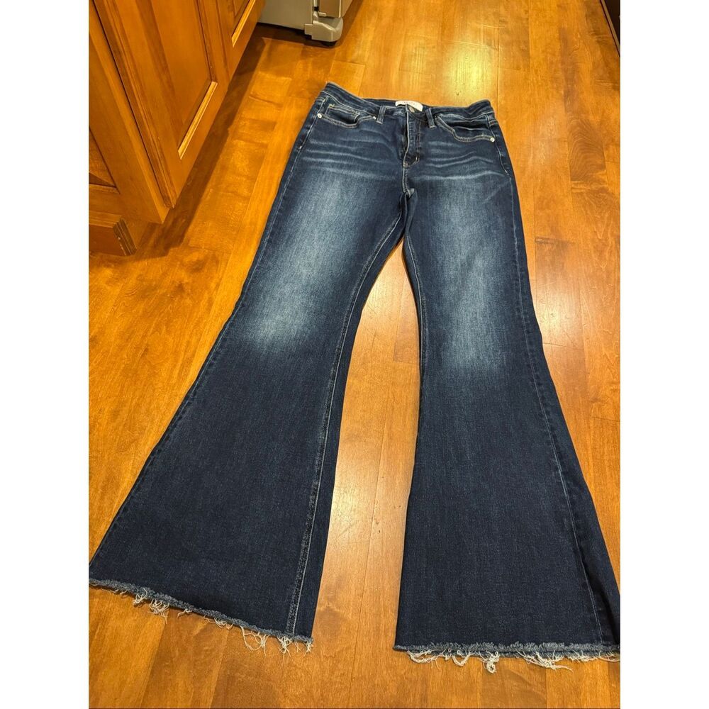 MoCo Boutique Wide Leg Jeans Womens 13/31 Dark Wash High Rise Raw Hem Denim